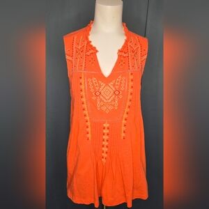 Intro Boho Embroidered Sleeveless Blouse Orange Dillard's Size M NWOT
